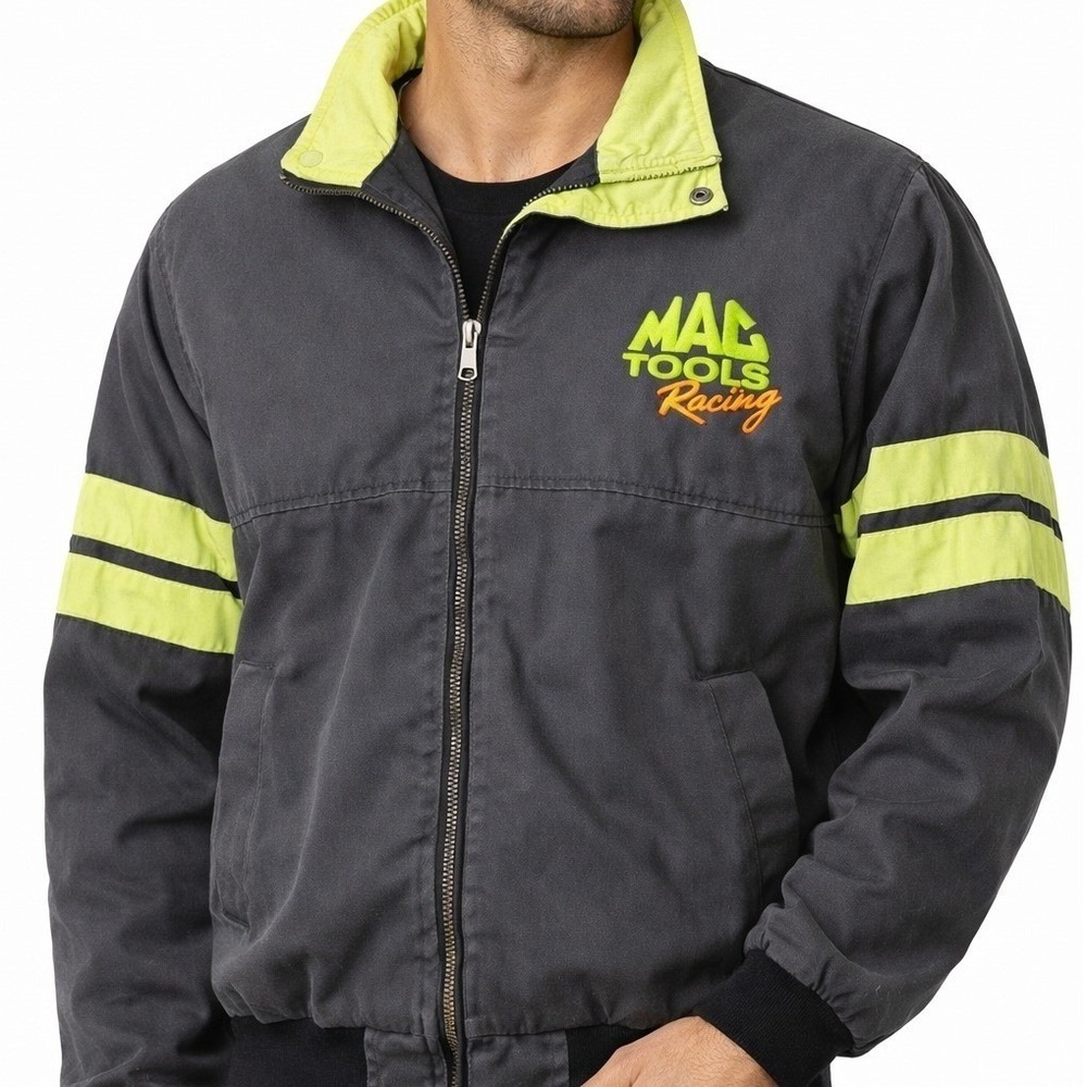 Vtg MAC Tools Racing Jacket Swingster USA Made Neon Charcoal Gray Mechanic Large